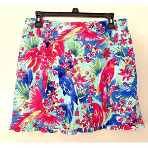 Aryeh Skort Colorful Tropical Birds Ruffle Athletic Sz S Golf Tennis Pickleball